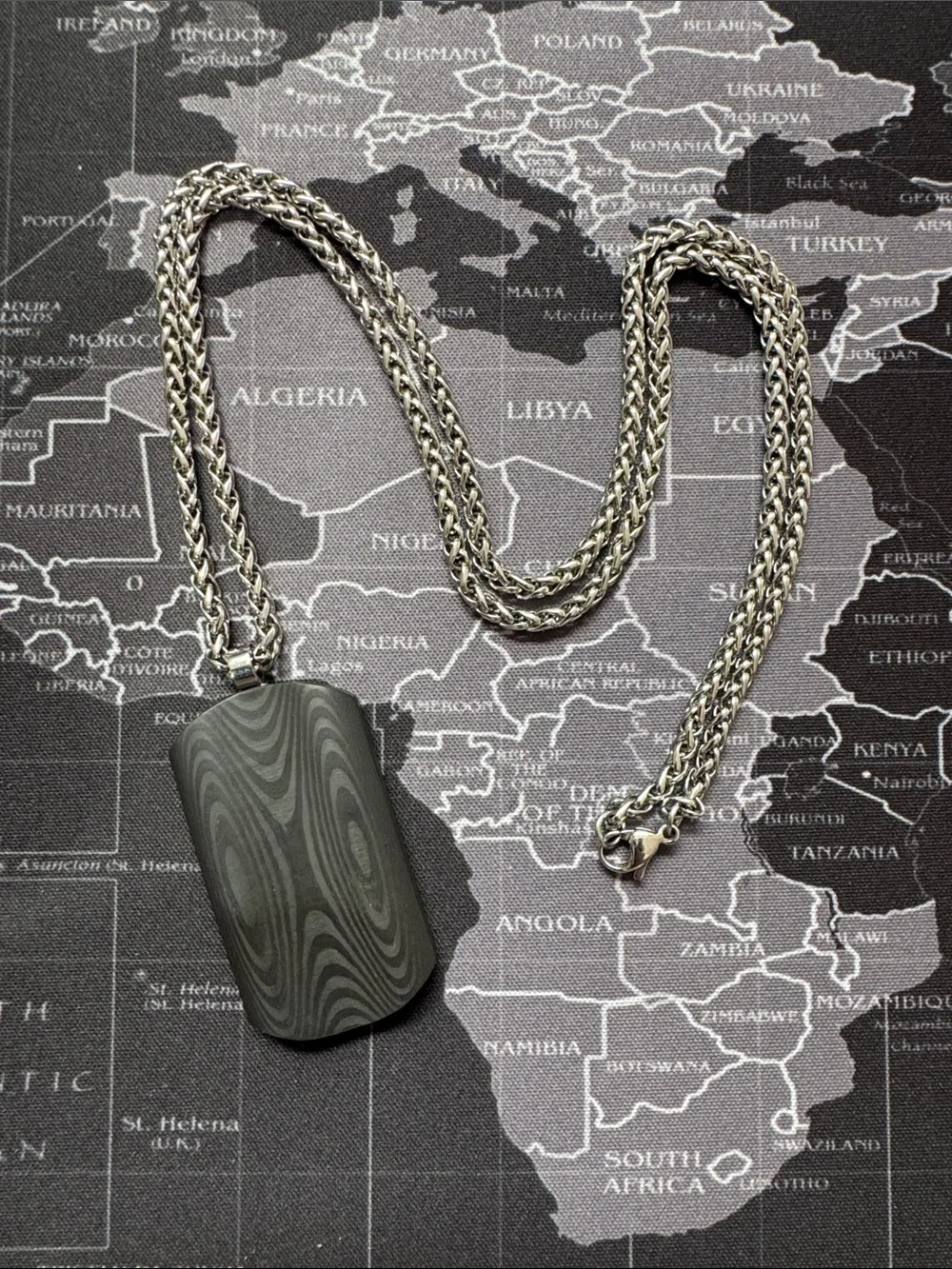 Damascus Pattern Stainless Dog Tag Necklace - Matte Gray